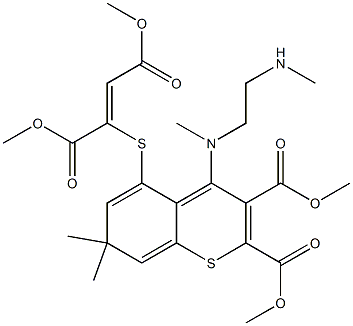 4-[Methyl[2-(methylamino)ethyl]amino]-5-[[(Z)-1,2-bis(methoxycarbonyl)ethenyl]thio]-7,7-dimethyl-7H-1-benzothiopyran-2,3-dicarboxylic acid dimethyl ester Struktur