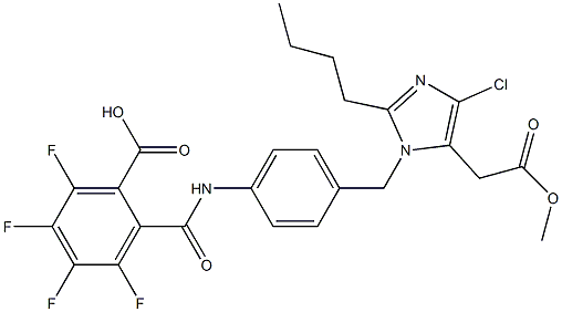 2-Butyl-4-chloro-1-[4-[2-(hydroxycarbonyl)-3,4,5,6-tetrafluorobenzoylamino]benzyl]-1H-imidazole-5-acetic acid methyl ester Struktur