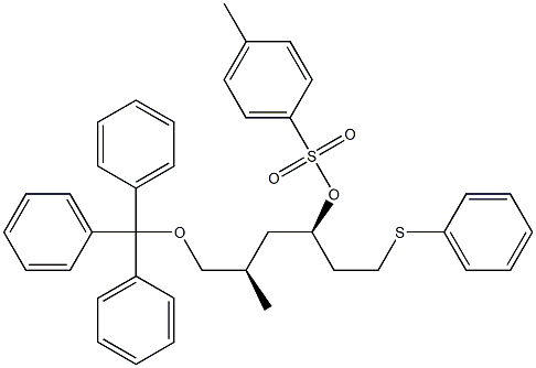 4-Methylbenzenesulfonic acid (1R,3R)-1-(2-phenylthioethyl)-3-methyl-4-triphenylmethoxybutyl ester Struktur