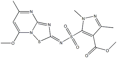 1,3-ジメチル-5-[(7-メトキシ-5-メチル-2H-[1,2,4]チアジアゾロ[2,3-a]ピリミジン-2-イリデン)スルファモイル]-1H-ピラゾール-4-カルボン酸メチル 化學構造式