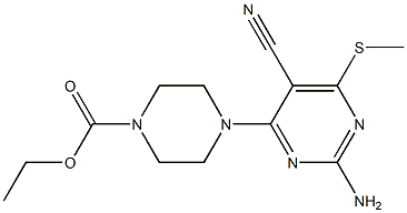 4-[2-Amino-5-cyano-6-(methylthio)pyrimidin-4-yl]piperazine-1-carboxylic acid ethyl ester Struktur