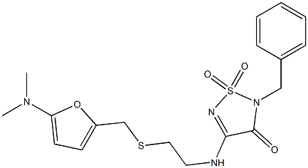 2,3-Dihydro-3-oxo-2-benzyl-4-[[2-[[5-(dimethylamino)furan-2-yl]methylthio]ethyl]amino]-1,2,5-thiadiazole 1,1-dioxide Struktur