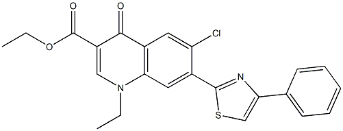 1,4-Dihydro-1-ethyl-4-oxo-6-chloro-7-(4-phenylthiazol-2-yl)quinoline-3-carboxylic acid ethyl ester Struktur