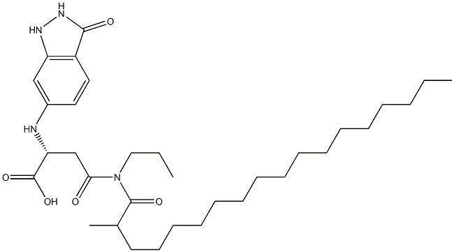 (2R)-3-[2-Methyl-1-oxopropyl(octadecyl)aminocarbonyl]-2-[(2,3-dihydro-3-oxo-1H-indazol)-6-ylamino]propionic acid Struktur