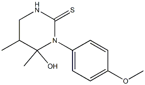 3,4,5,6-Tetrahydro-4,5-dimethyl-4-hydroxy-3-(p-methoxyphenyl)-2(1H)-pyrimidinethione Struktur