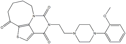 7,8-Dihydro-4-[2-[[4-(2-methoxyphenyl)piperazin]-1-yl]ethyl]-3H,6H-1-thia-4,5a-diazacyclooct[cd]indene-3,5,10(4H,9H)-trione Struktur