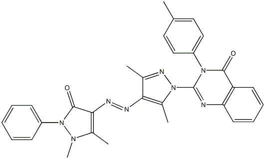 3-(4-Methylphenyl)-2-[3,5-dimethyl-4-[[(1,5-dimethyl-2,3-dihydro-2-phenyl-3-oxo-1H-pyrazol)-4-yl]azo]-1H-pyrazol-1-yl]quinazolin-4(3H)-one Struktur