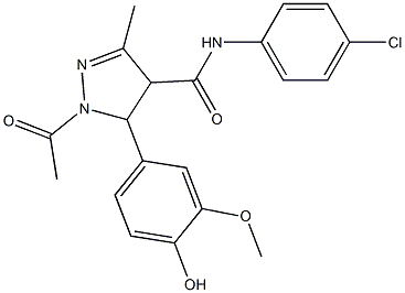 N-(4-Chlorophenyl)-5-(3-methoxy-4-hydroxyphenyl)-1-acetyl-4,5-dihydro-3-methyl-1H-pyrazole-4-carboxamide Struktur