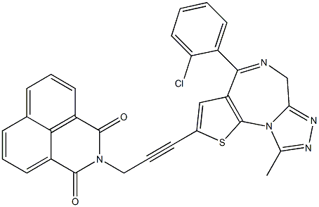 4-(2-Chlorophenyl)-9-methyl-2-[3-[(2,3-dihydro-1,3-dioxo-1H-benzo[de]isoquinoline)-2-yl-]-1-propynyl]-6H-thieno[3,2-f][1,2,4]triazolo[4,3-a][1,4]diazepine Struktur