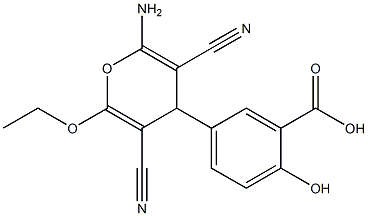 2-Hydroxy-5-[(2-amino-3,5-dicyano-6-ethoxy-4H-pyran)-4-yl]benzoic acid Struktur