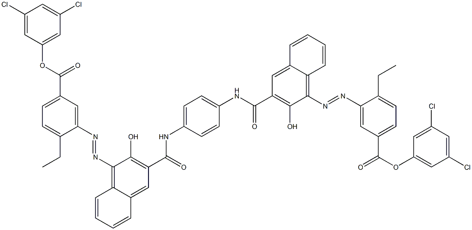 1,4-Bis[1-[[2-ethyl-5-(3,5-dichlorophenoxycarbonyl)phenyl]azo]-2-hydroxy-3-naphthoylamino]benzene Struktur