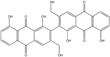 1,1',8,8'-Tetrahydroxy-3,3'-bis(hydroxymethyl)[2,2'-bianthracene]-9,9',10,10'-tetrone Struktur