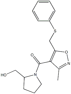 3-Methyl-4-[[2-(hydroxymethyl)pyrrolidin-1-yl]carbonyl]-5-[(phenylthio)methyl]isoxazole Struktur