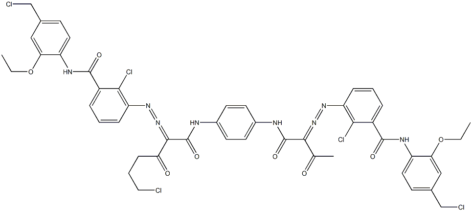 3,3'-[2-(2-Chloroethyl)-1,4-phenylenebis[iminocarbonyl(acetylmethylene)azo]]bis[N-[4-(chloromethyl)-2-ethoxyphenyl]-2-chlorobenzamide] Struktur