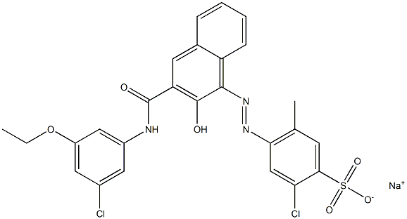 2-Chloro-5-methyl-4-[[3-[[(3-chloro-5-ethoxyphenyl)amino]carbonyl]-2-hydroxy-1-naphtyl]azo]benzenesulfonic acid sodium salt Struktur