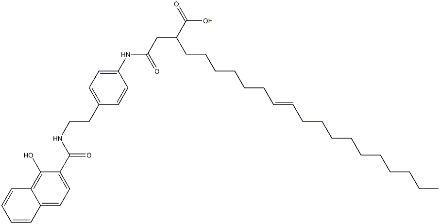 2-[[4-[2-[(1-Hydroxy-2-naphtyl)carbonylamino]ethyl]phenyl]aminocarbonylmethyl]-9-icosenoic acid Struktur