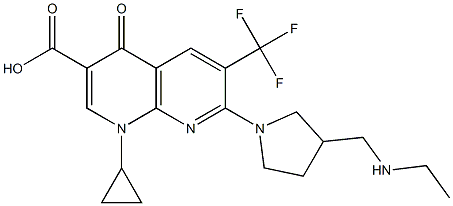 6-(Trifluoromethyl)-1,4-dihydro-1-cyclopropyl-4-oxo-7-[3-[(ethylamino)methyl]pyrrolidin-1-yl]-1,8-naphthyridine-3-carboxylic acid Struktur