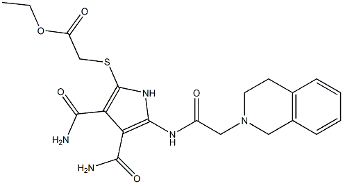 2-[[[(1,2,3,4-Tetrahydroisoquinolin)-2-yl]acetyl]amino]-5-[(ethoxycarbonylmethyl)thio]-1H-pyrrole-3,4-dicarboxamide Struktur