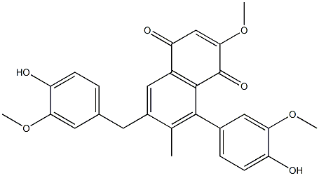 5-(4-Hydroxy-3-methoxyphenyl)-7-(4-hydroxy-3-methoxybenzyl)-3-methoxy-6-methyl-1,4-naphthoquinone Struktur