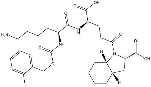 (2S,3aS,7aS)-Octahydro-1-[(4R)-4-[[(2S)-6-amino-2-[(2-methylbenzyloxy)carbonylamino]hexanoyl]amino]-4-carboxybutyryl]-1H-indole-2-carboxylic acid Struktur