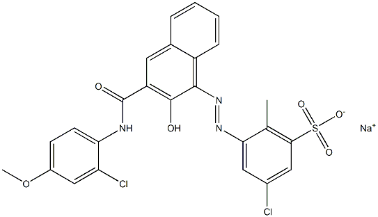 3-Chloro-6-methyl-5-[[3-[[(2-chloro-4-methoxyphenyl)amino]carbonyl]-2-hydroxy-1-naphtyl]azo]benzenesulfonic acid sodium salt Struktur