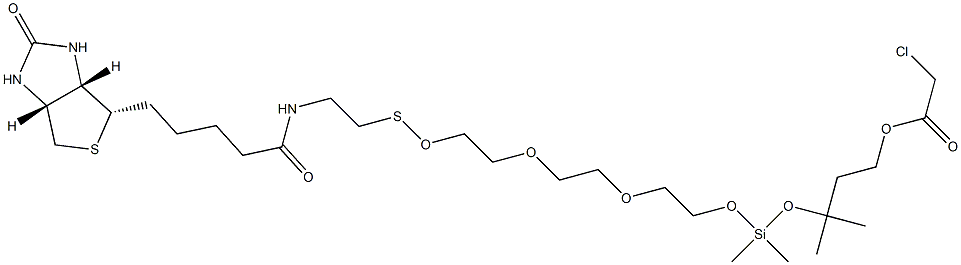 N-[2-[[2-[2-[2-[[3-(Chloroacetyloxy)-1,1-dimethylpropoxy]dimethylsilyloxy]ethoxy]ethoxy]ethoxy]thio]ethyl]-5-[[(3aS,4S,6aR)-hexahydro-2-oxo-1H-thieno[3,4-d]imidazol]-4-yl]pentanamide Struktur