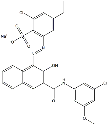 2-Chloro-4-ethyl-6-[[3-[[(3-chloro-5-methoxyphenyl)amino]carbonyl]-2-hydroxy-1-naphtyl]azo]benzenesulfonic acid sodium salt Struktur