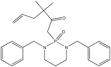 1,3-Dibenzyl-2-(3,3-dimethyl-2-oxo-5-hexenyl)hexahydro-1,3,2-diazaphosphorine 2-oxide Struktur