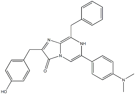 2-(4-Hydroxybenzyl)-6-(4-dimethylaminophenyl)-8-benzylimidazo[1,2-a]pyrazin-3(7H)-one Struktur