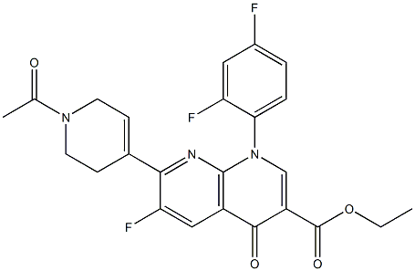 1,4-Dihydro-6-fluoro-7-[(1-acetyl-1,2,5,6-tetrahydropyridin)-4-yl]-4-oxo-1-(2,4-difluorophenyl)-1,8-naphthyridine-3-carboxylic acid ethyl ester Struktur