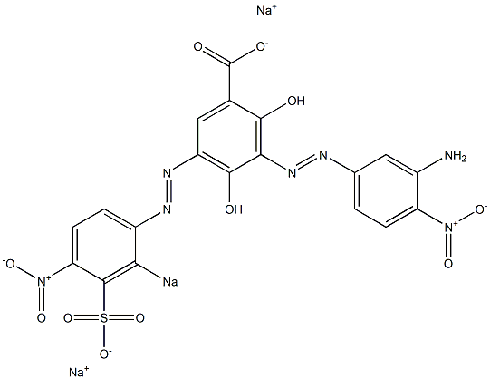 3-[(3-Amino-4-nitrophenyl)azo]-2,4-dihydroxy-5-[(4-nitro-2-sodiosulfophenyl)azo]benzoic acid sodium salt Struktur