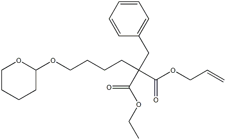 2-[4-[(Tetrahydro-2H-pyran)-2-yloxy]butyl]-2-benzylmalonic acid 1-ethyl 3-(2-propenyl) ester Struktur