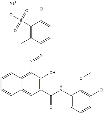 2-Chloro-6-methyl-5-[[3-[[(3-chloro-2-methoxyphenyl)amino]carbonyl]-2-hydroxy-1-naphtyl]azo]benzenesulfonic acid sodium salt Struktur