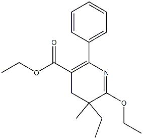 2-Ethoxy-5-ethoxycarbonyl-3-ethyl-3-methyl-6-phenyl-3,4-dihydropyridine Struktur