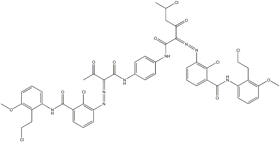 3,3'-[2-(1-Chloroethyl)-1,4-phenylenebis[iminocarbonyl(acetylmethylene)azo]]bis[N-[2-(2-chloroethyl)-3-methoxyphenyl]-2-chlorobenzamide] Struktur