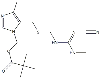 Pivalic acid [5-[[[(2-cyano-3-methylguanidino)methyl]thio]methyl]-4-methyl-1H-imidazol-1-yl]methyl ester Struktur