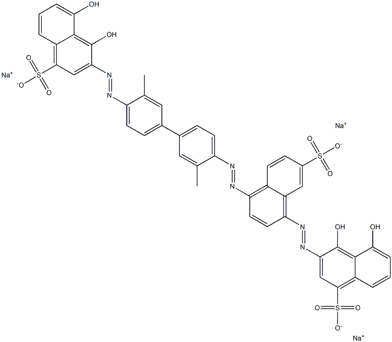 4,5-Dihydroxy-3-[[4'-[[4-[(1,8-dihydroxy-4-sulfo-2-naphtyl)azo]-6-sulfo-1-naphtyl]azo]-3,3'-dimethyl-1,1'-biphenyl-4-yl]azo]-1-naphthalenesulfonic acid trisodium salt Struktur