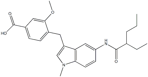 4-[5-(2-Ethylpentanoylamino)-1-methyl-1H-indol-3-ylmethyl]-3-methoxybenzoic acid Struktur