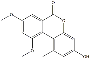 3-Hydroxy-1-methyl-8,10-dimethoxy-6H-dibenzo[b,d]pyran-6-one Struktur