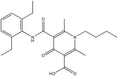 1-Butyl-5-(2,6-diethylphenylaminocarbonyl)-1,4-dihydro-2,6-dimethyl-4-oxopyridine-3-carboxylic acid Struktur