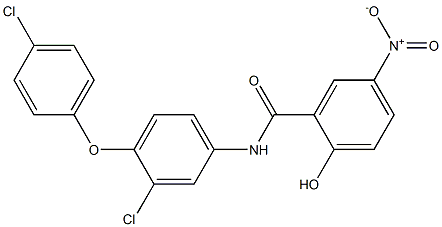 2-Hydroxy-5-nitro-N-[3-chloro-4-(4-chlorophenoxy)phenyl]benzamide Struktur