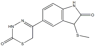 3-Methylthio-5-[(3,6-dihydro-2-oxo-2H-1,3,4-thiadiazin)-5-yl]-1H-indol-2(3H)-one Struktur