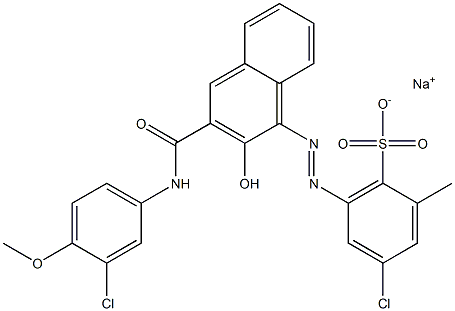 4-Chloro-2-methyl-6-[[3-[[(3-chloro-4-methoxyphenyl)amino]carbonyl]-2-hydroxy-1-naphtyl]azo]benzenesulfonic acid sodium salt Struktur