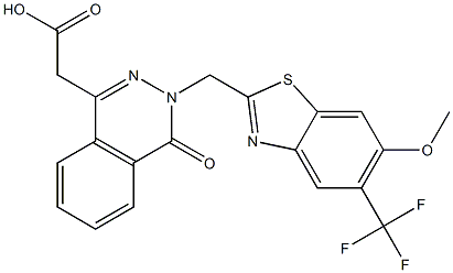 3-[(6-Methoxy-5-trifluoromethyl-2-benzothiazolyl)methyl]-3,4-dihydro-4-oxophthalazine-1-acetic acid Struktur