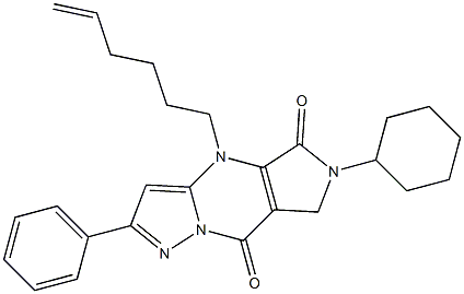 6-Cyclohexyl-6,7-dihydro-4-(5-hexenyl)-2-phenyl-4H-1,4,6,8a-tetraaza-s-indacene-5,8-dione Struktur