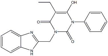 3-(1H-Benzimidazol-2-ylmethyl)-6-hydroxy-1-phenyl-5-ethylpyrimidine-2,4(1H,3H)-dione Struktur