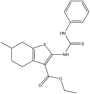 4,5,6,7-Tetrahydro-2-(3-phenylthioureido)-6-methylbenzo[b]thiophene-3-carboxylic acid ethyl ester Struktur