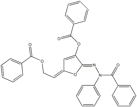 Benzoic acid 2-[[5-(2-benzoyl-2-phenylhydrazono)-2,5-dihydro-4-(benzoyloxy)furan]-2-ylidene]ethyl ester Struktur