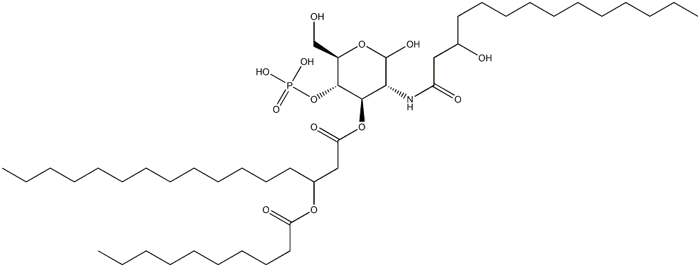 2-(3-Hydroxymyristoylamino)-4-O-phosphono-3-O-[3-(decanoyloxy)palmitoyl]-2-deoxy-D-glucopyranose Struktur