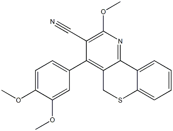 2-Methoxy-4-[3,4-dimethoxyphenyl]-5H-[1]benzothiopyrano[4,3-b]pyridine-3-carbonitrile Struktur